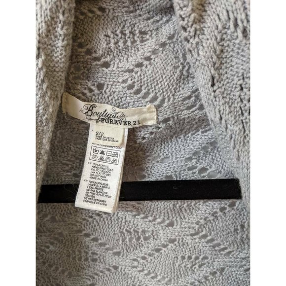 Forever 21 Women Cardigan Sweater Gray 3/4 Sleeve Open Front Loose Weave Boho SP - Picture 4 of 9